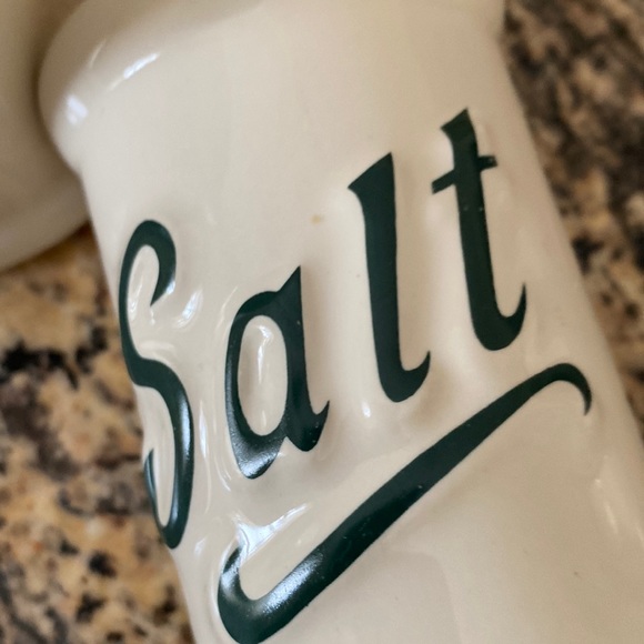 Himark Salt and Pepper Shakers, 80s Forest Green Lettering Ceramic Shakers - Picture 5 of 11